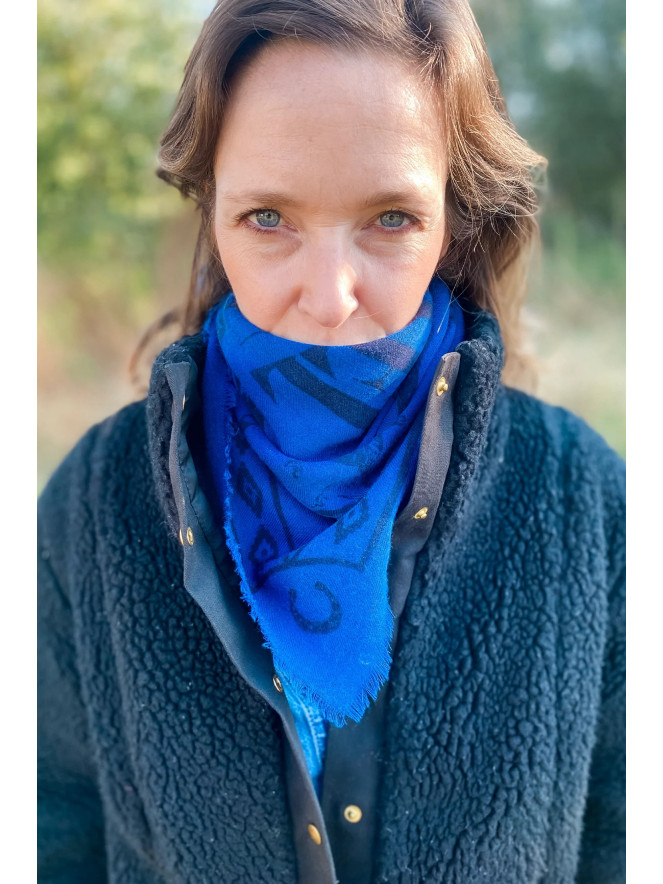 Foulard carré laine ANTAN RODEO MOTEL BLUE 100