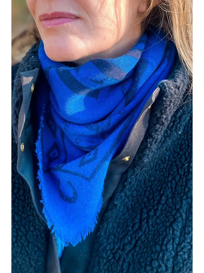 Foulard carré laine ANTAN RODEO MOTEL BLUE 100