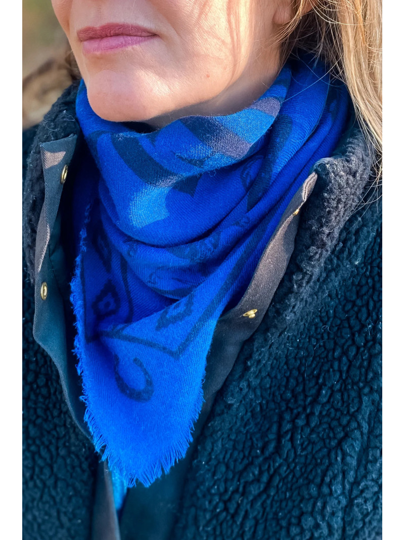 Foulard carré laine ANTAN RODEO MOTEL BLUE 100