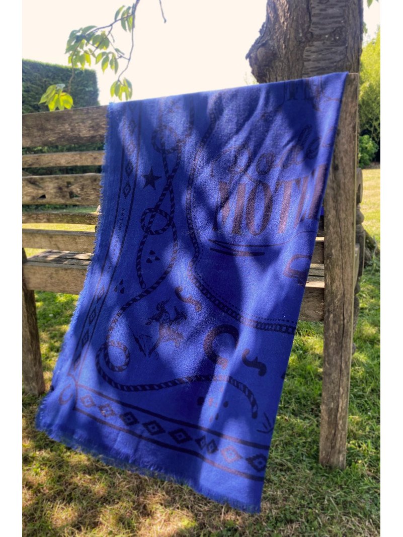 Foulard carré laine ANTAN RODEO MOTEL BLUE 100