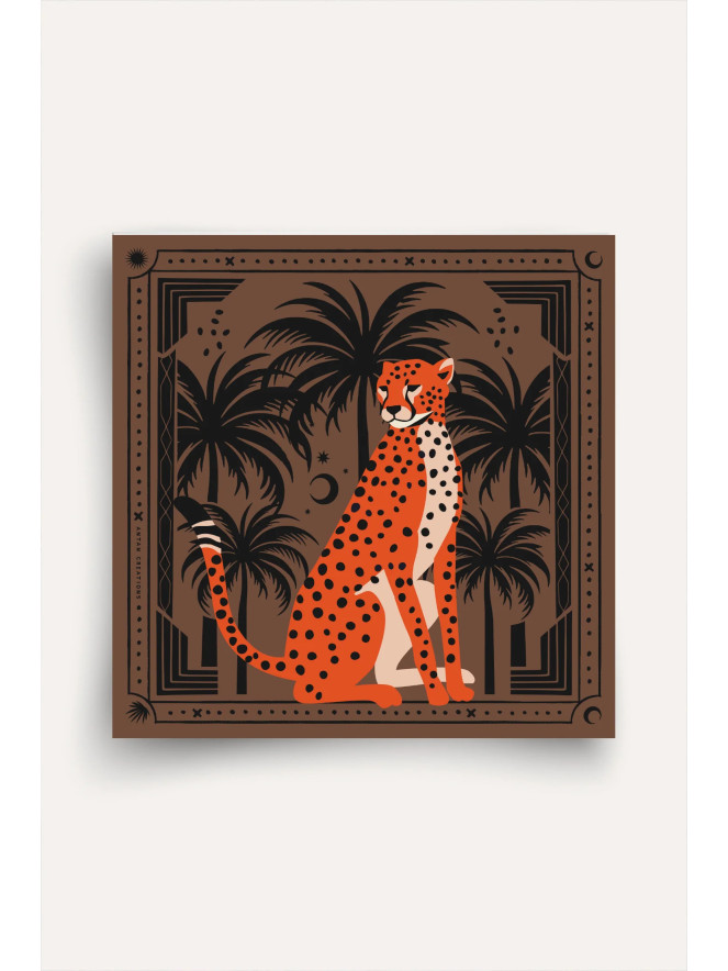 Foulard carré laine ANTAN CHEETAH & PALMS BROWN 100