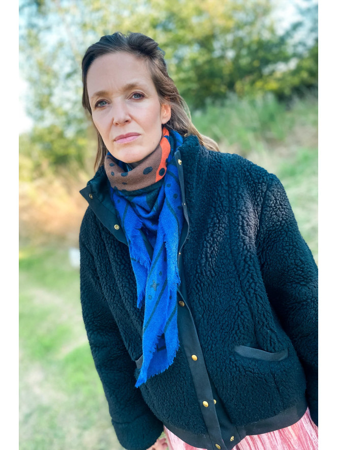 Foulard carré laine ANTAN CHEETAH & PALMS BLUE 100