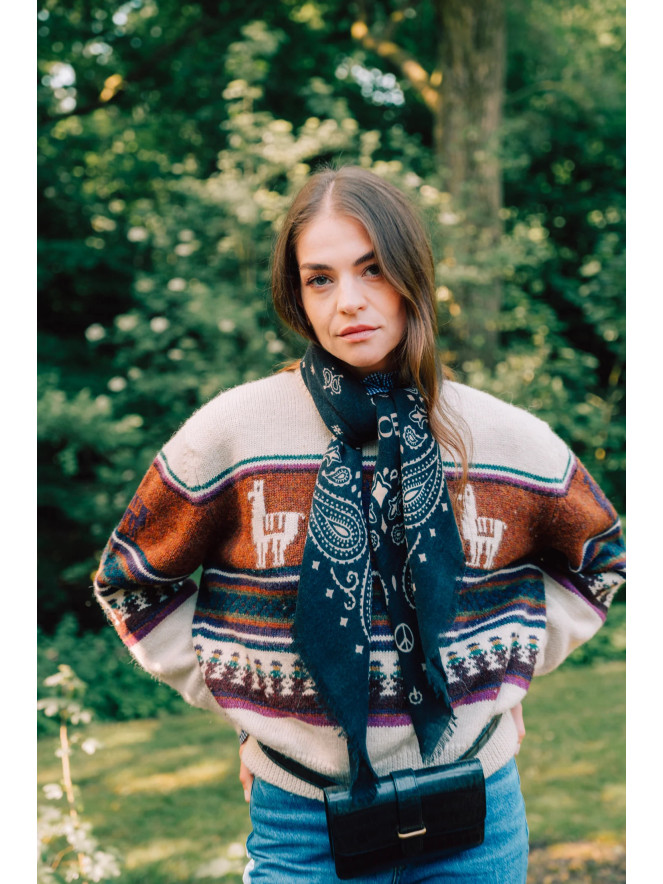 Foulard carré laine ANTAN BANDANA GANACHE-NOMADE 100