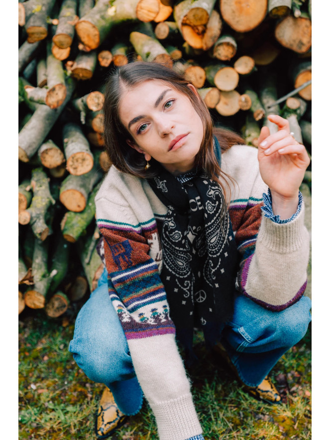 Foulard carré laine ANTAN BANDANA GANACHE-NOMADE 100