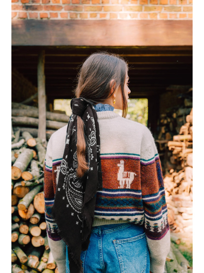 Foulard carré laine ANTAN BANDANA GANACHE-NOMADE 100