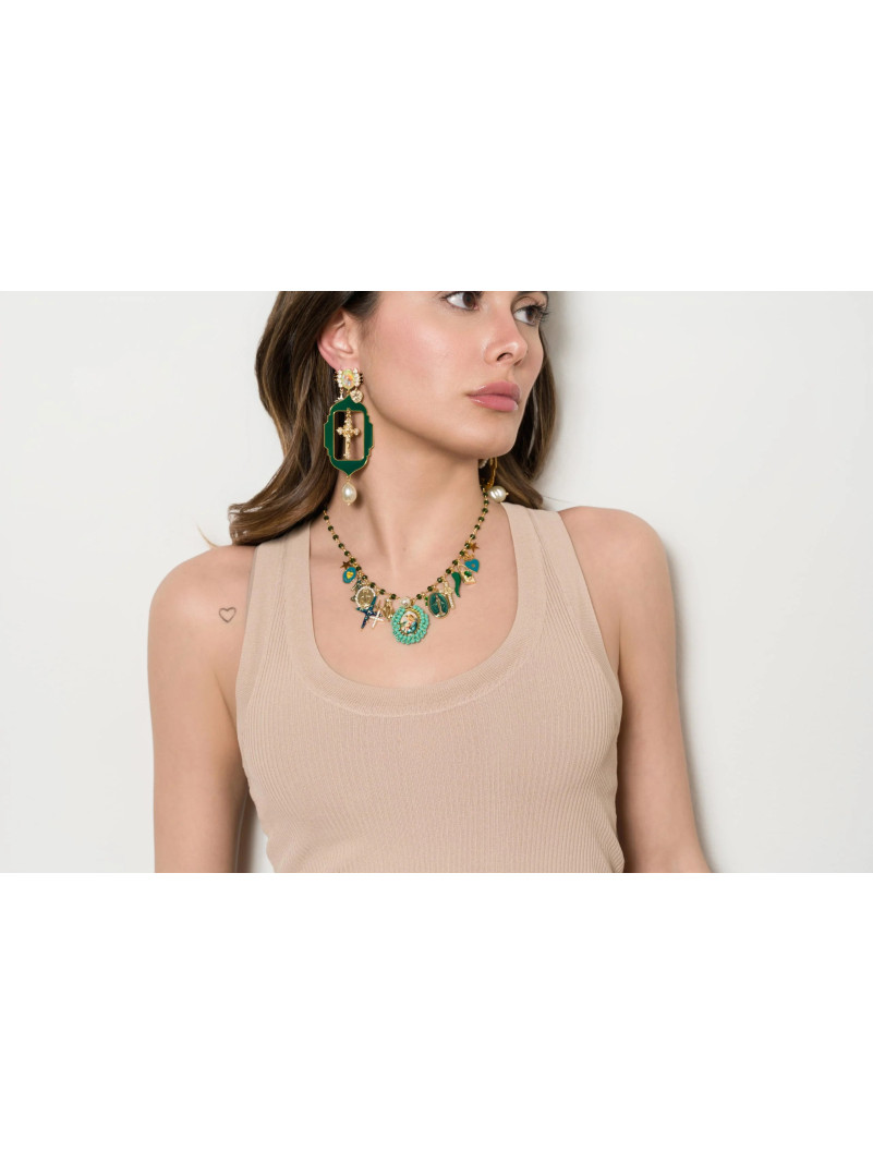 Boucles d'oreilles Principessa Glam GITAN FOREST GREEN