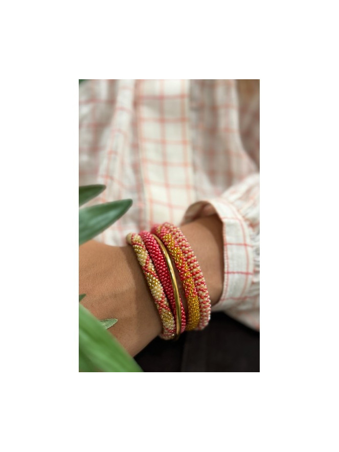 Bracelet NÉPALAIS ORANGE BEIGE DORÉ B41