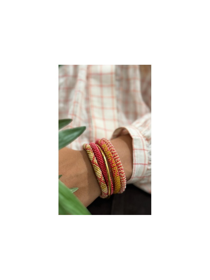 Bracelet NÉPALAIS ORANGE BEIGE DORÉ B41