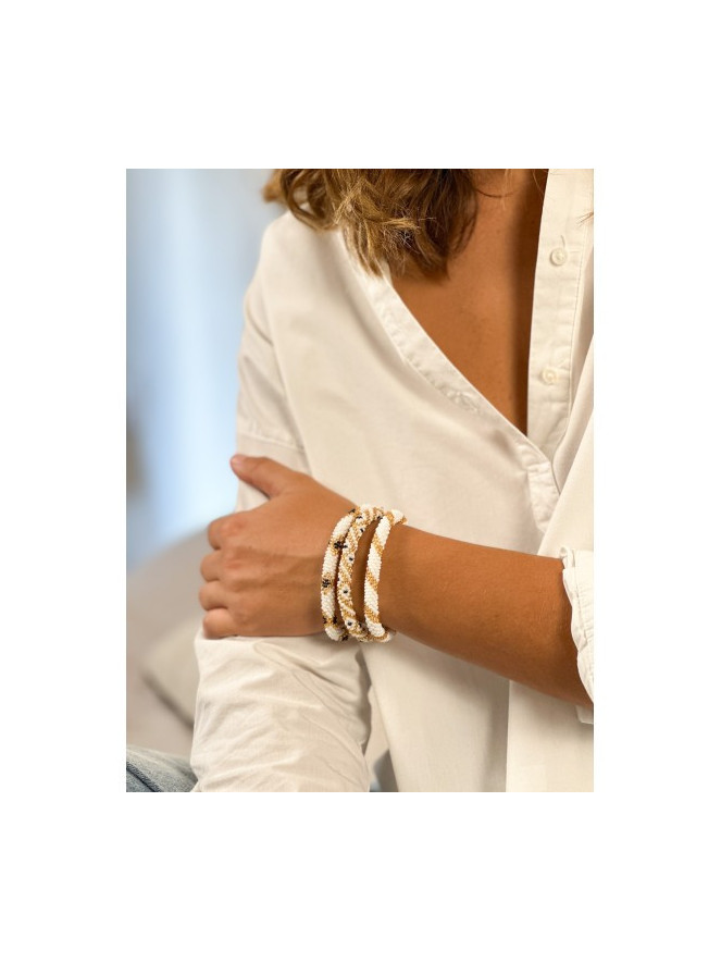 BRACELET NÉPALAIS BLANC DORÉ NOIR D19