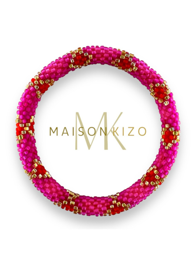 BRACELET NÉPALAIS FUSCHIA ROUGE DORÉ R45