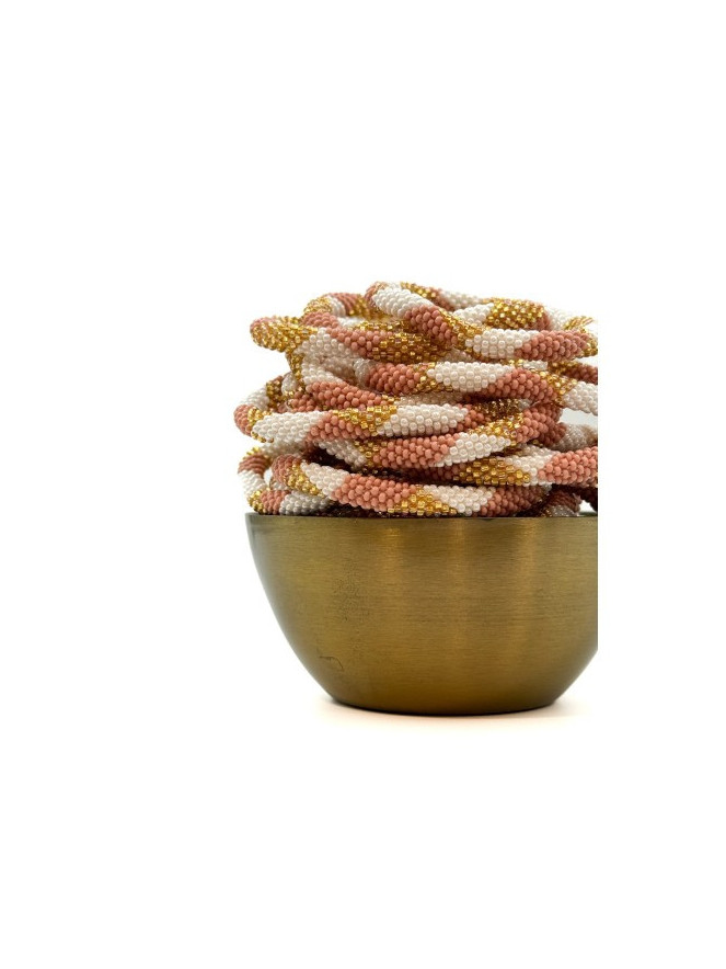 BRACELET NÉPALAIS VIEUX ROSE BLANC DORÉ E60