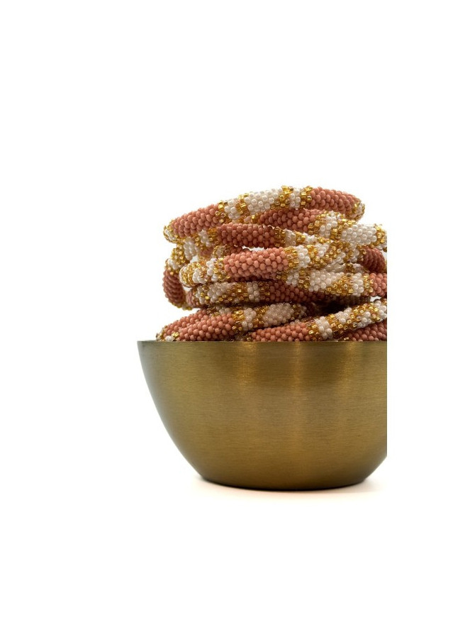 BRACELET NÉPALAIS VIEUX ROSE BLANC DORÉ E58