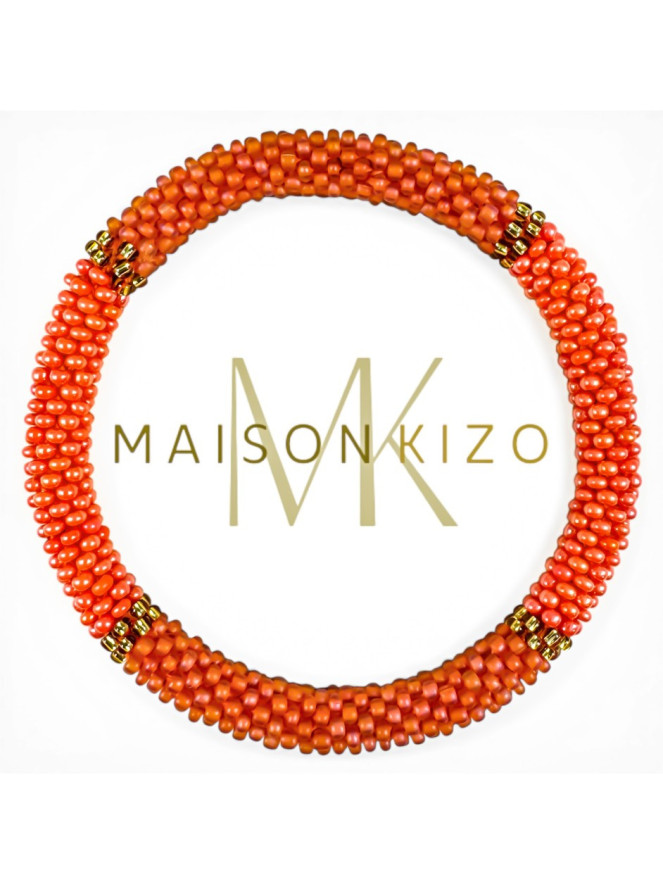 BRACELET NÉPALAIS ORANGE VIF DORÉ E64