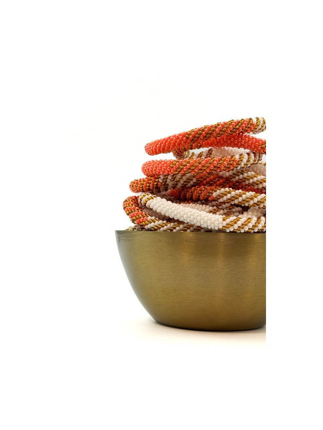 BRACELET NÉPALAIS ORANGE BLANC DORÉ E65