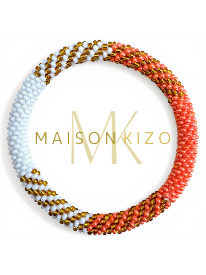 BRACELET NÉPALAIS ORANGE BLANC DORÉ E65