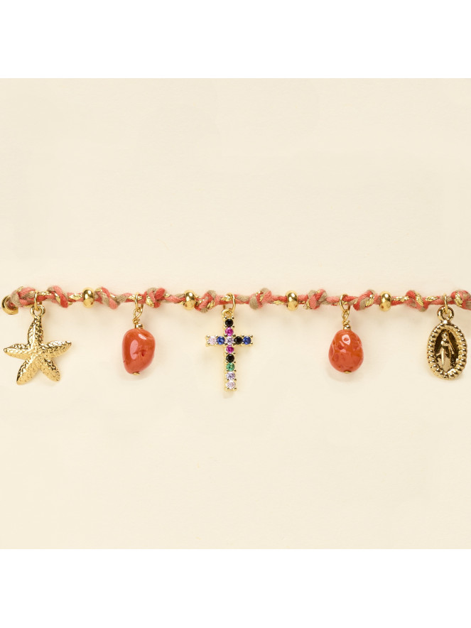 Bracelet By Garance RAFA CORAIL CROIX MULTI