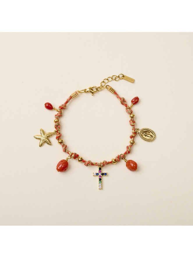 Bracelet By Garance RAFA CORAIL CROIX MULTI