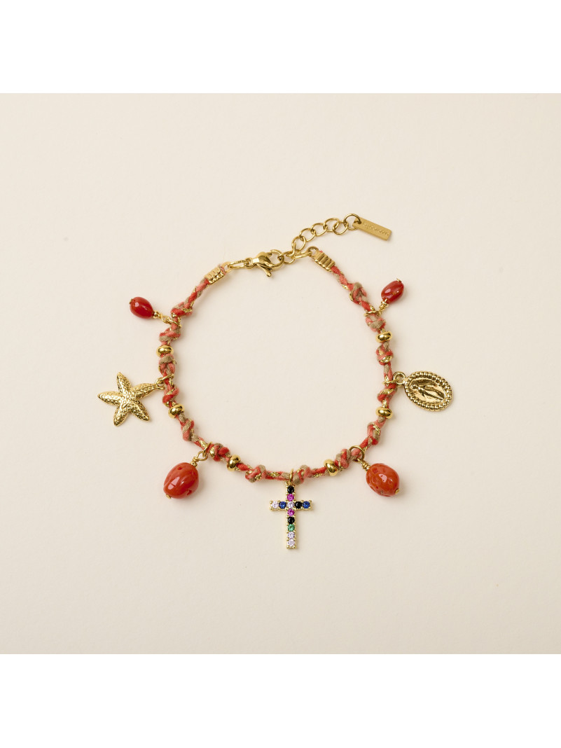 Bracelet By Garance RAFA CORAIL CROIX MULTI