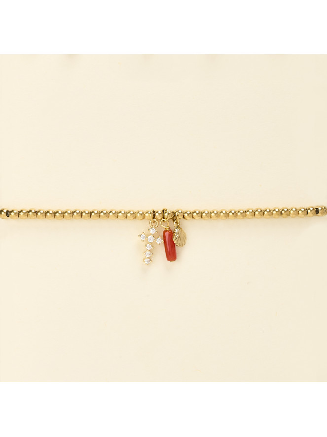 Bracelet By Garance ROXY CORAIL PETITE CROIX