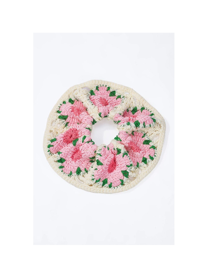 Chouchou au crochet FLOWER ROSE VERT