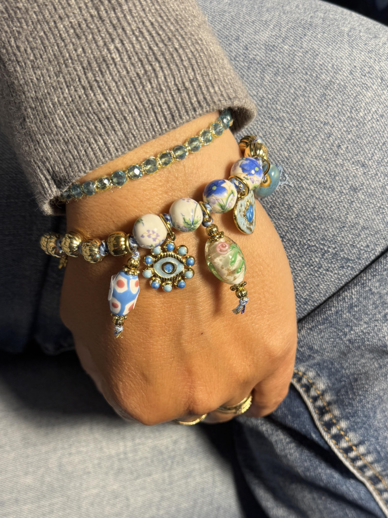 Bracelet CERAMIK FLEURS BLEUES