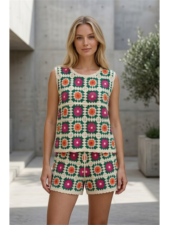 Ensemble au CROCHET MULTICOLORE