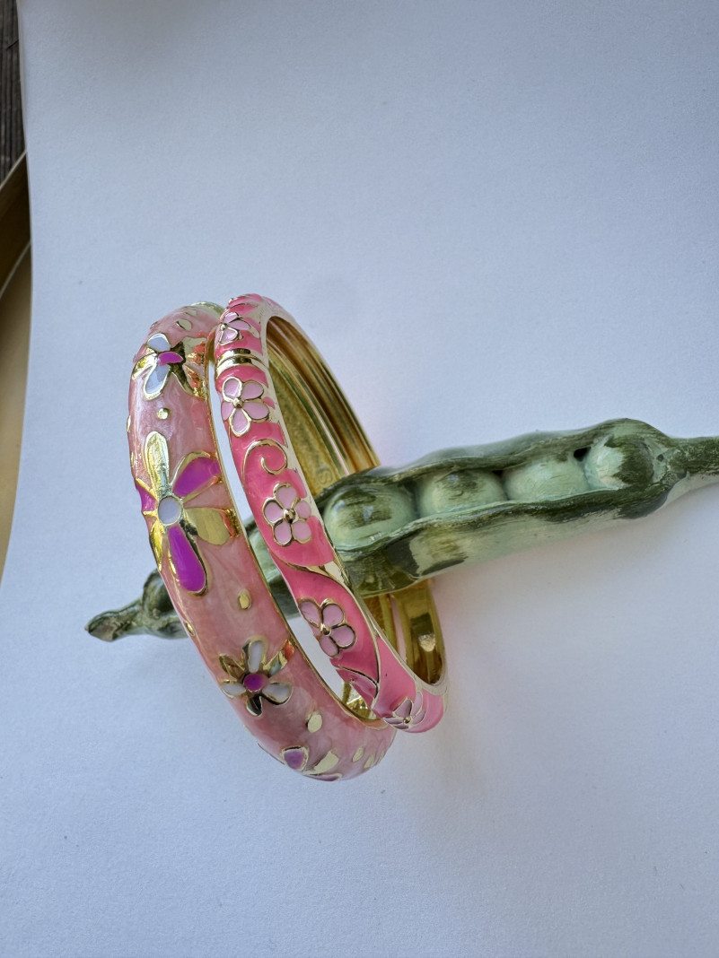 Jonc émaillé lot de 2 ROSE FLUO