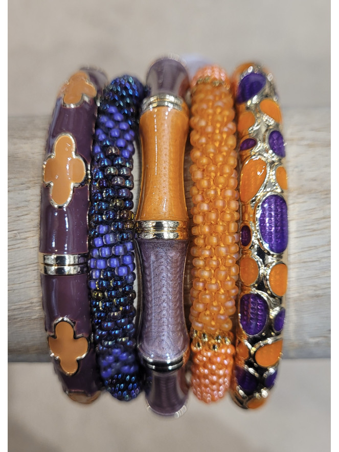 Composition de 5 bracelets Népalais et Thaïlandais VIOLET ORANGE