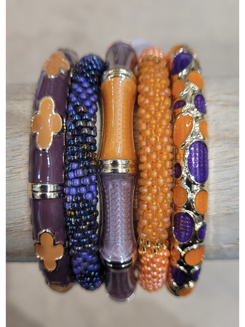 Composition de 5 bracelets Népalais et Thaïlandais VIOLET ORANGE