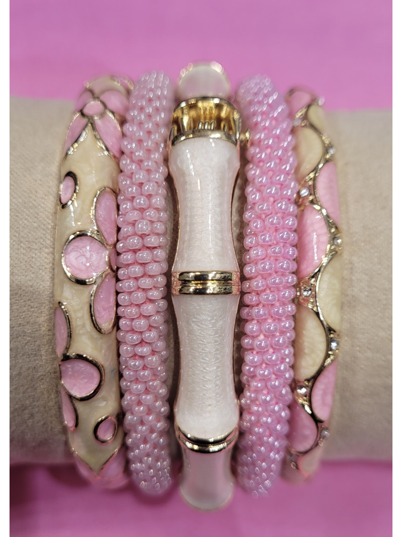 Composition de 5 bracelets Népalais et Thaïlandais PINK