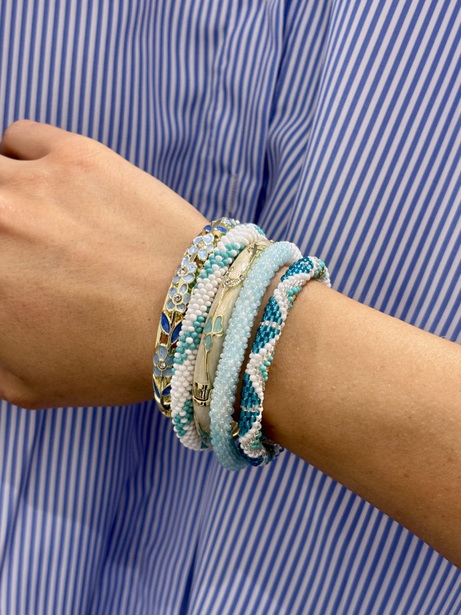 Composition de 5 bracelets Népalais et Thaïlandais BLEU TURQUOISE