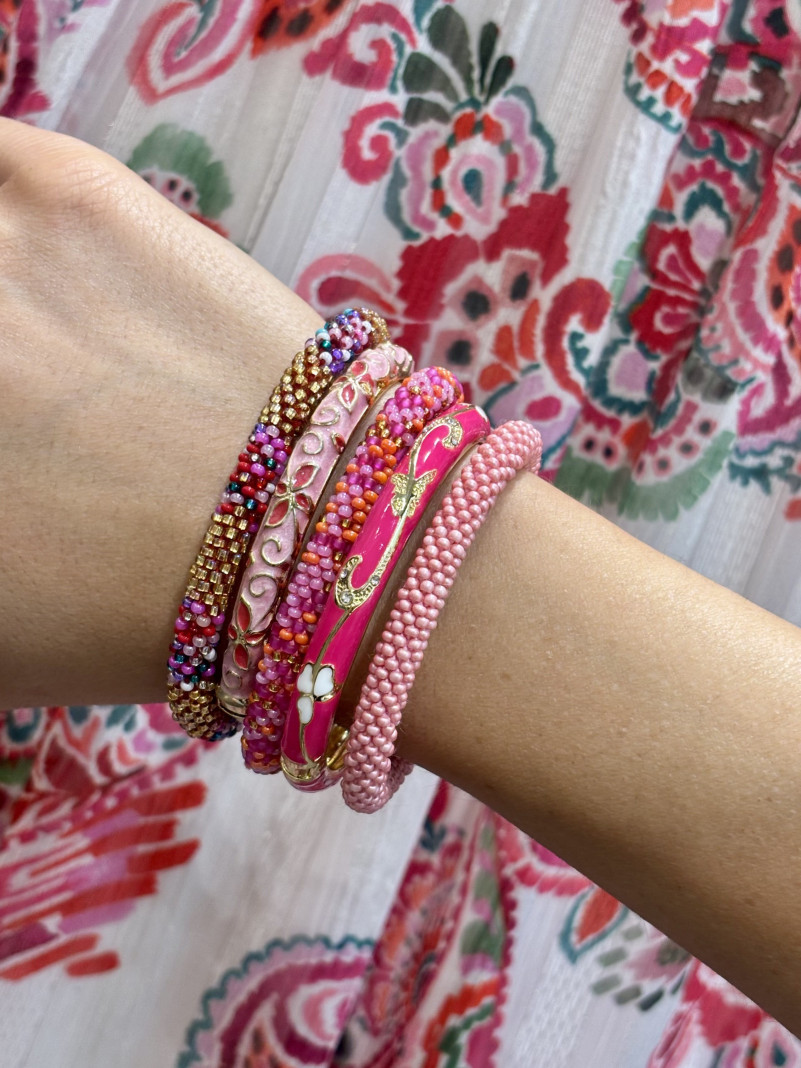 Composition de 5 bracelets Népalais et Thaïlandais ROSE FUSCHIA