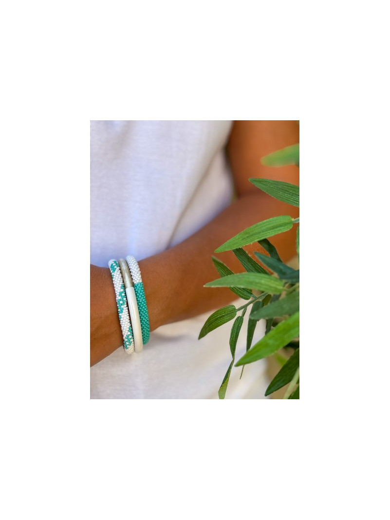 BRACELET NÉPALAIS TURQUOISE BLANC E22