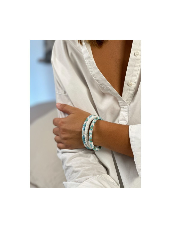 BRACELET NÉPALAIS TURQUOISE BLANC A01