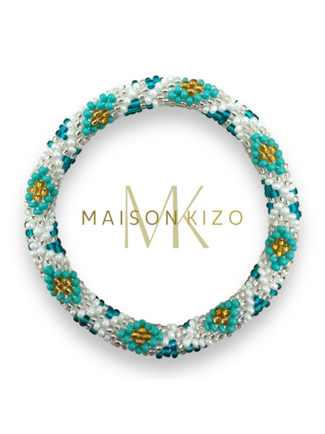 BRACELET NÉPALAIS TURQUOISE BLANC A01