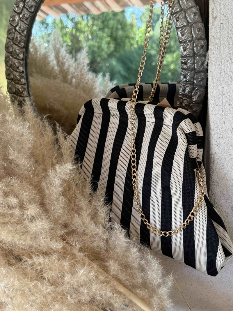 sac bourse POEME NOIR ÉCRU RAYÉ