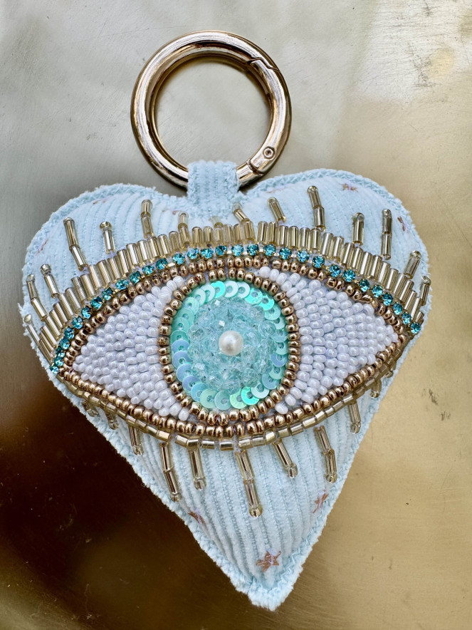 Porte clefs VELOURS EYES bleu ciel