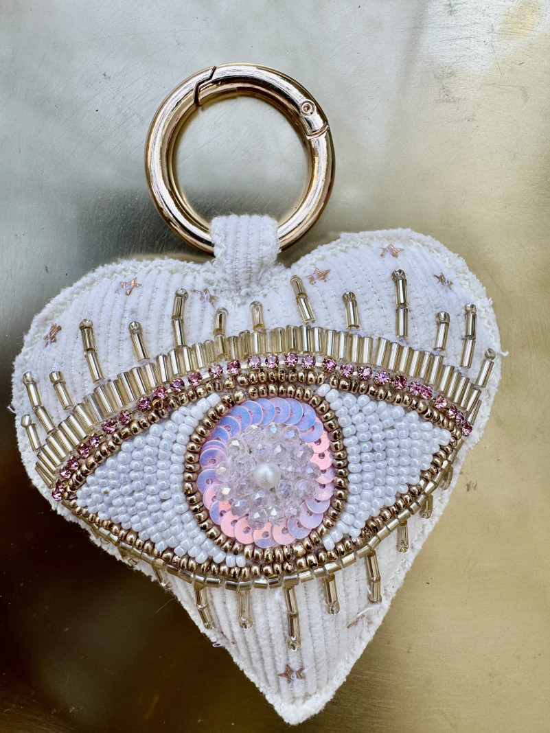 Porte clefs VELOURS EYES blanc