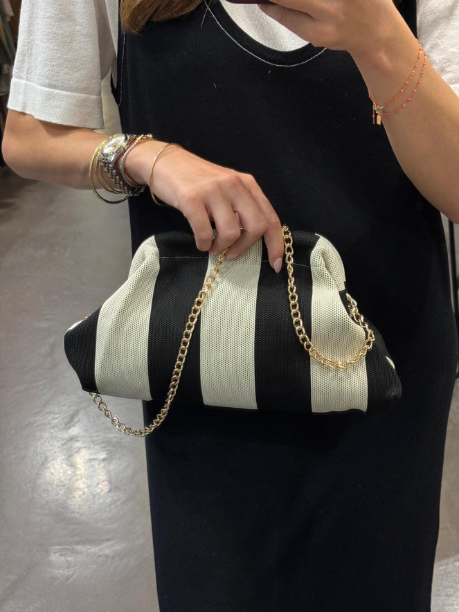 sac bourse POEME NOIR ÉCRU RAYÉ LARGE