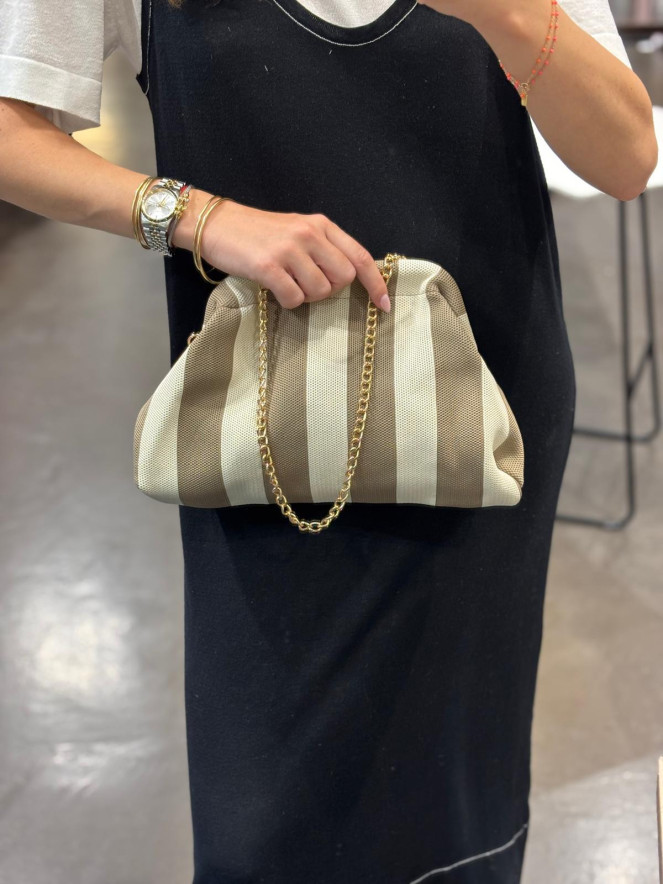 sac bourse POEME TAUPE ÉCRU RAYÉ LARGE