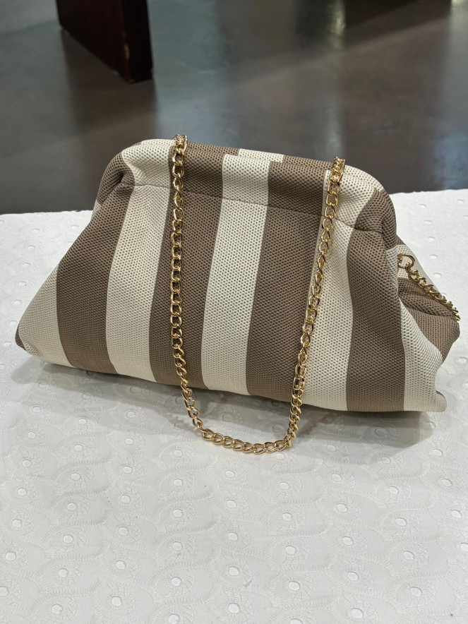 sac bourse POEME TAUPE ÉCRU RAYÉ LARGE