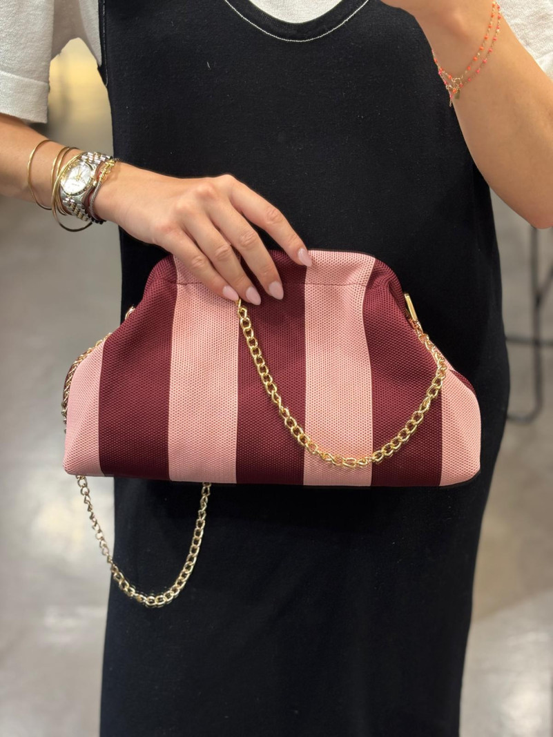 sac bourse POEME ROSE AUBERGINE RAYÉ LARGE