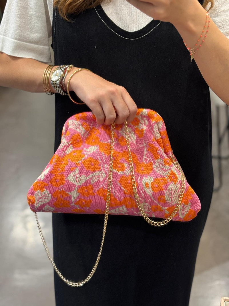 sac bourse POEME FLEURS ORANGE ROSE