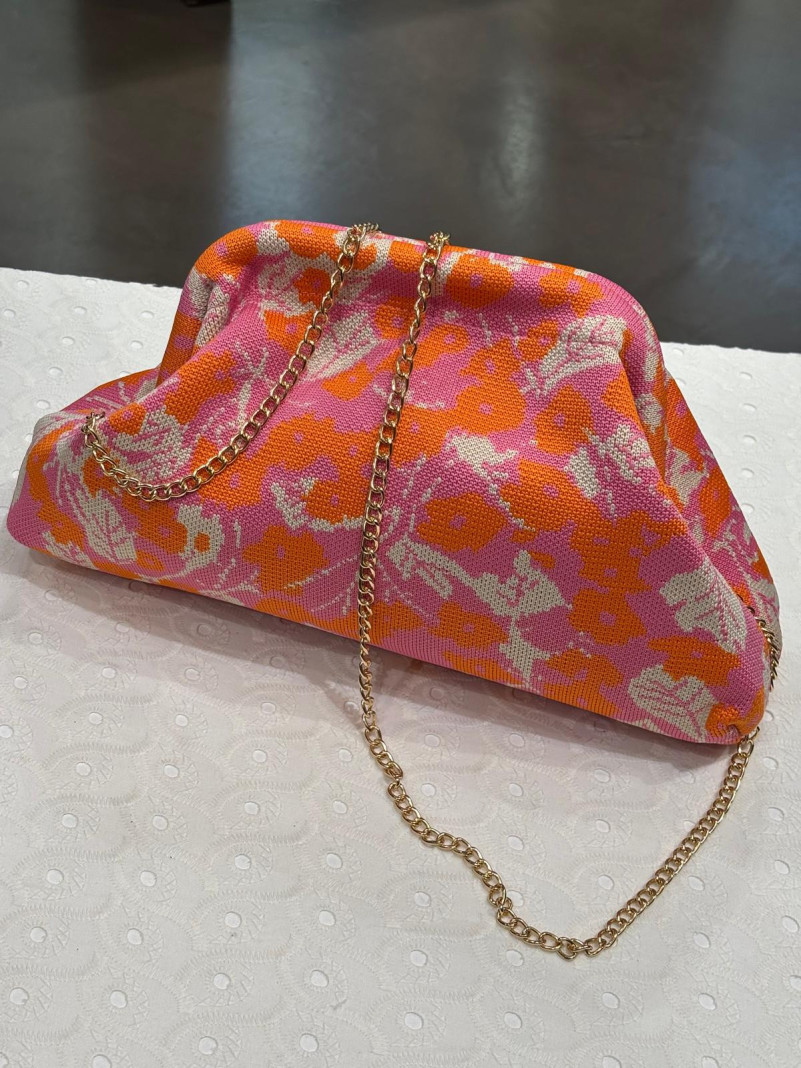 sac bourse POEME FLEURS ORANGE ROSE