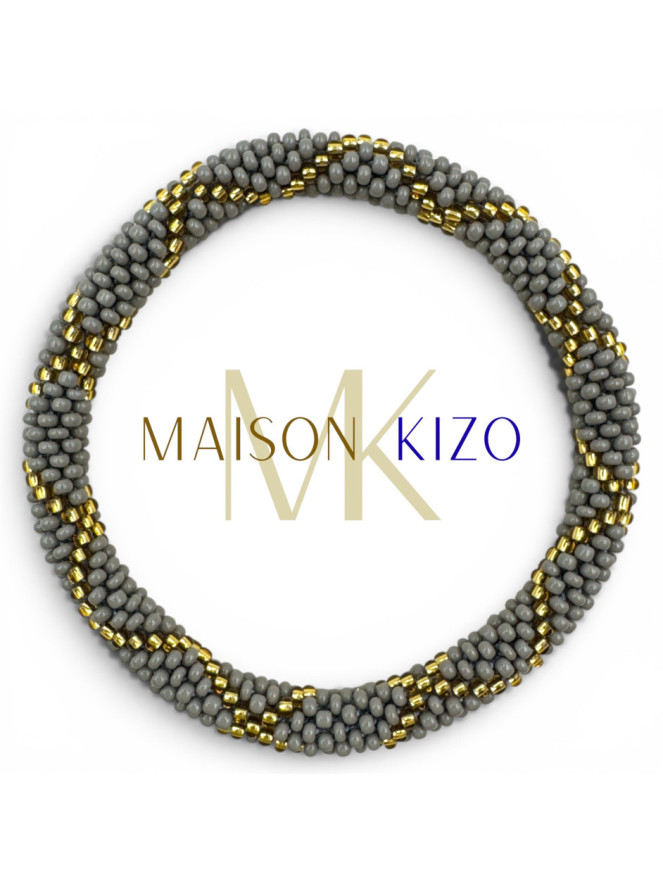 BRACELET NÉPALAIS GRIS MAT DORÉ G10