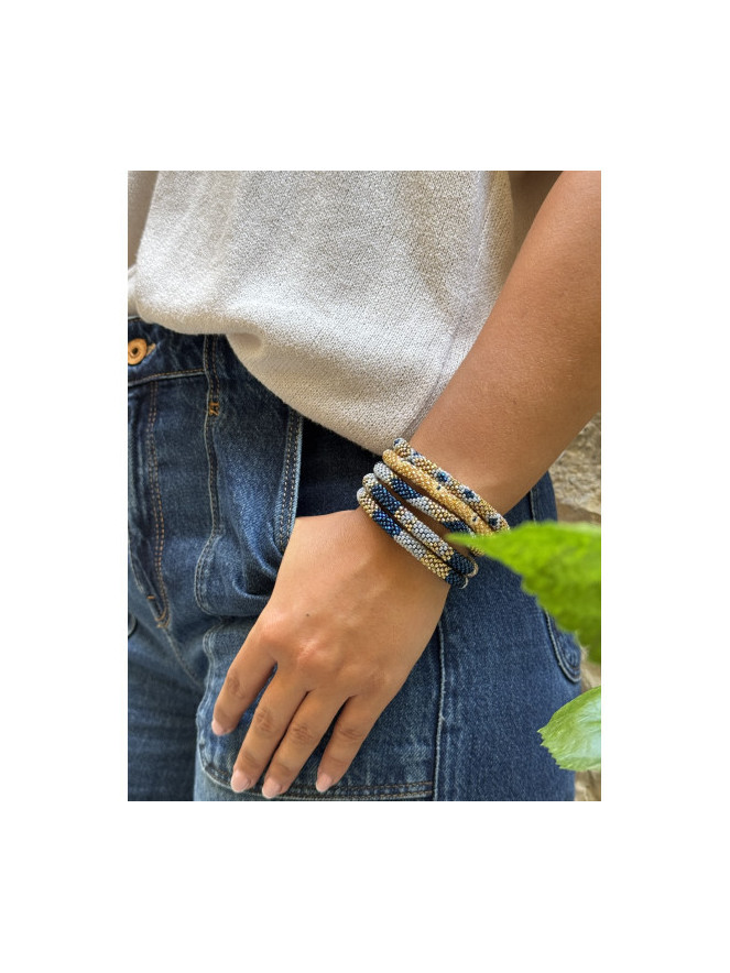 Bracelet NÉPALAIS BLEU GRIS DORÉ F32