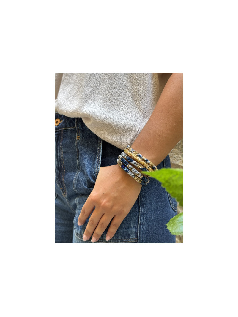 Bracelet NÉPALAIS BLEU GRIS DORÉ F32