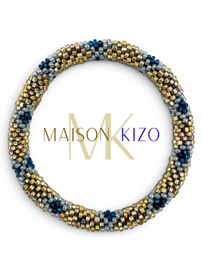 Bracelet NÉPALAIS BLEU GRIS DORÉ F32