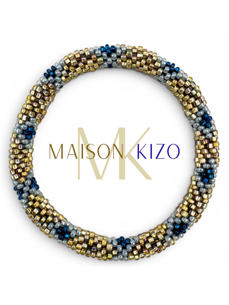 Bracelet NÉPALAIS BLEU GRIS DORÉ F32