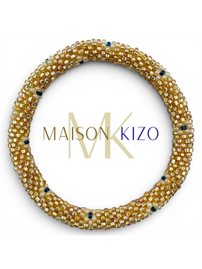 BRACELET NÉPALAIS DORÉ MARINE D28